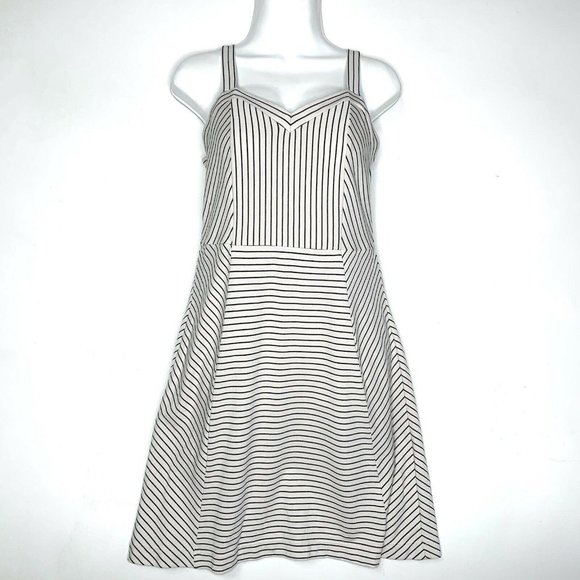Loft Striped Zip Up Dress‎ Black Tan Empire Waist - Picture 1 of 10